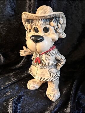Vintage Cowboy Dog Figurine piggy bank with Red Scarf